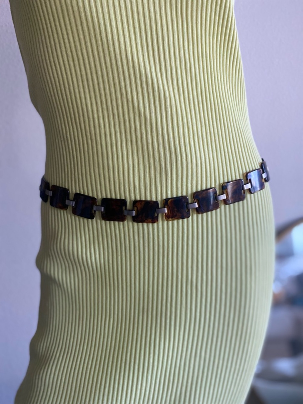 Vintage 70’s Tortoiseshell Resin Metal Link Waist Chain Belt - Brown O/S